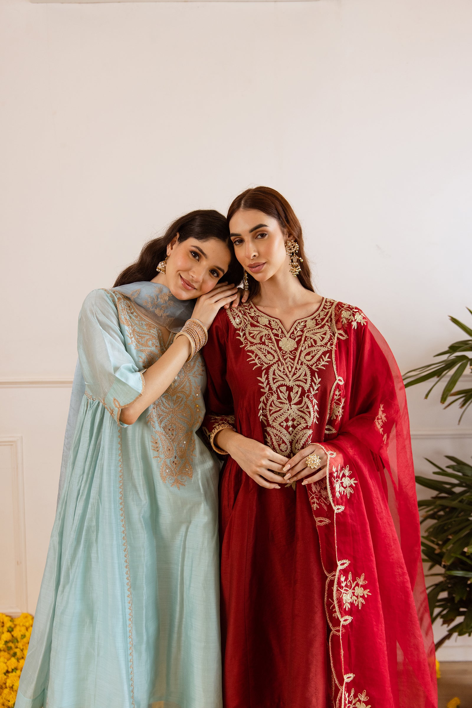 Maroon Chanderi Kurta Set With Organza Dupatta - Asrumo