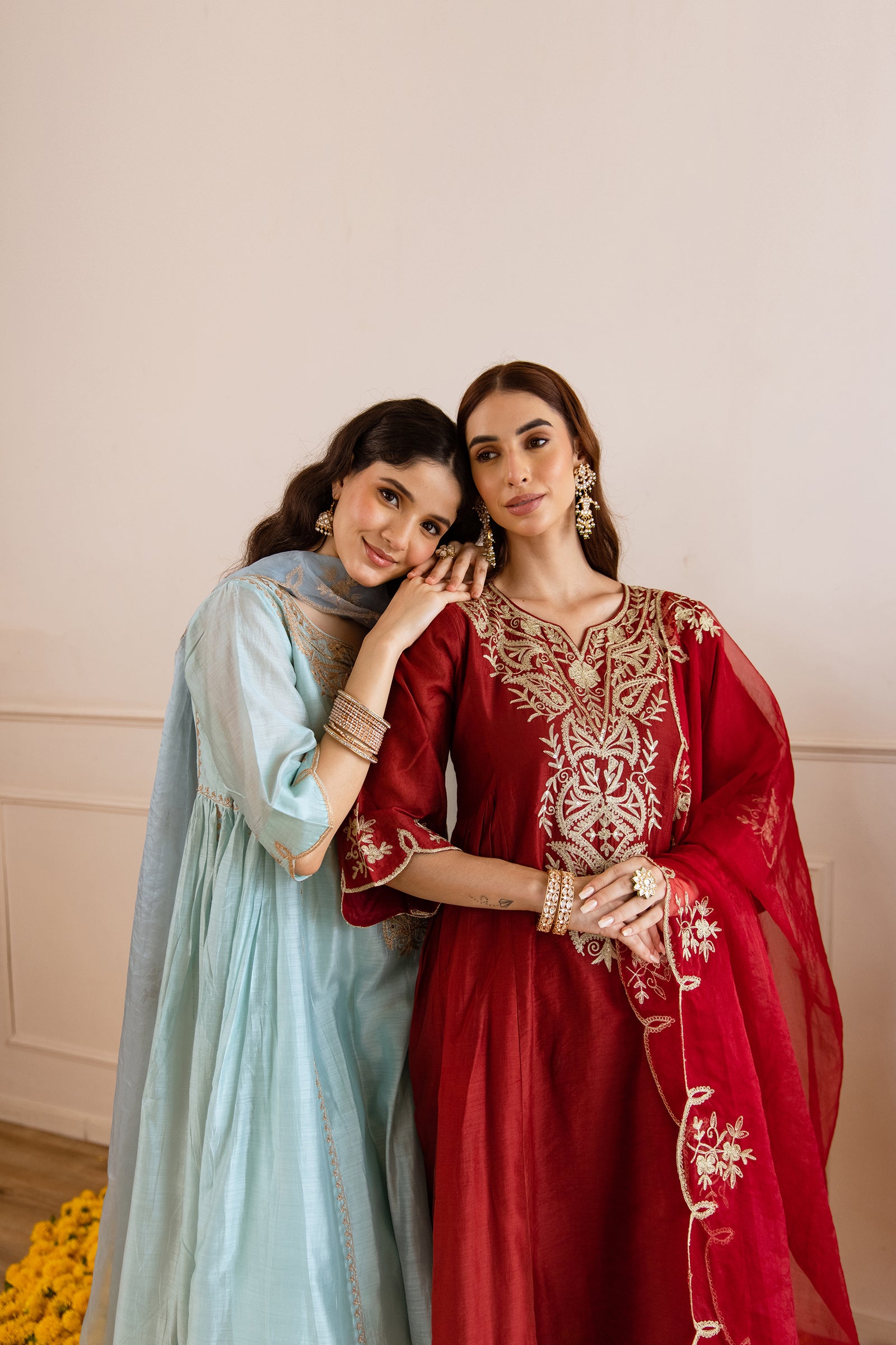 Maroon Chanderi Kurta Set With Organza Dupatta - Asrumo