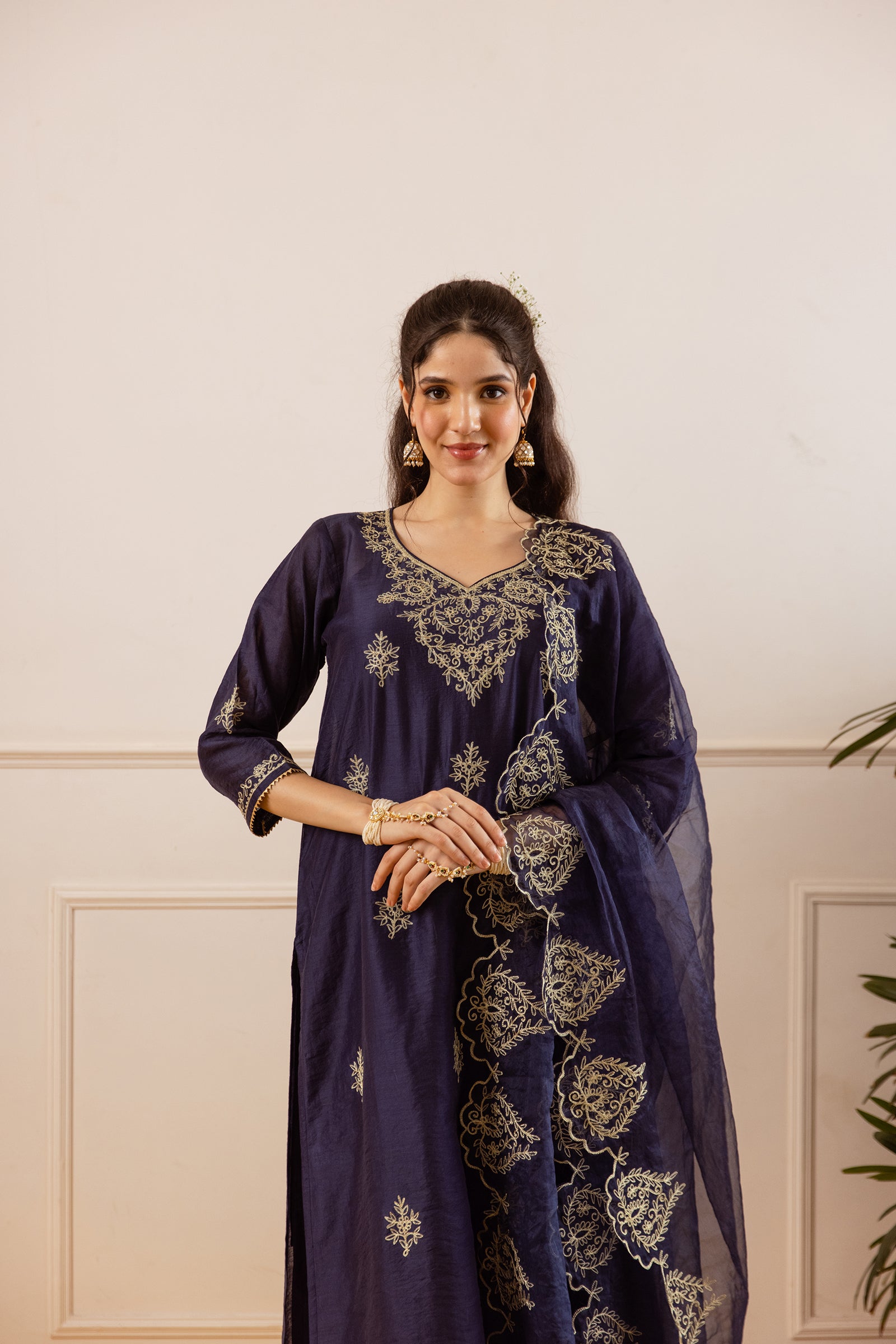 Regal Navy Blue Straight Fit Kurta Set - Asrumo