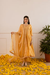 Yellow Sunshine Chanderi Zari Anarkali With Gracefull Flare
