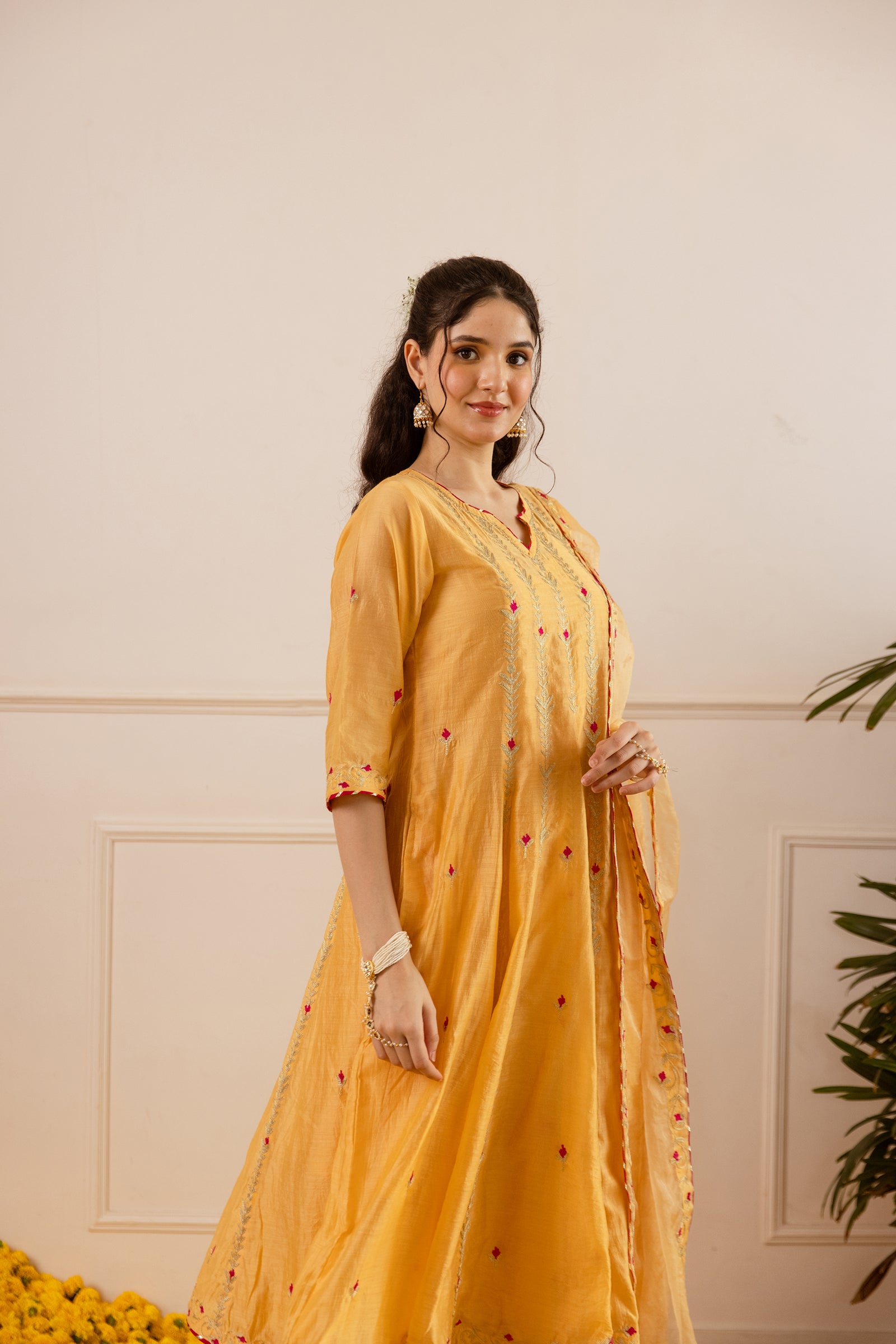 Yellow Sunshine Chanderi Zari Anarkali Suit - Asrumo