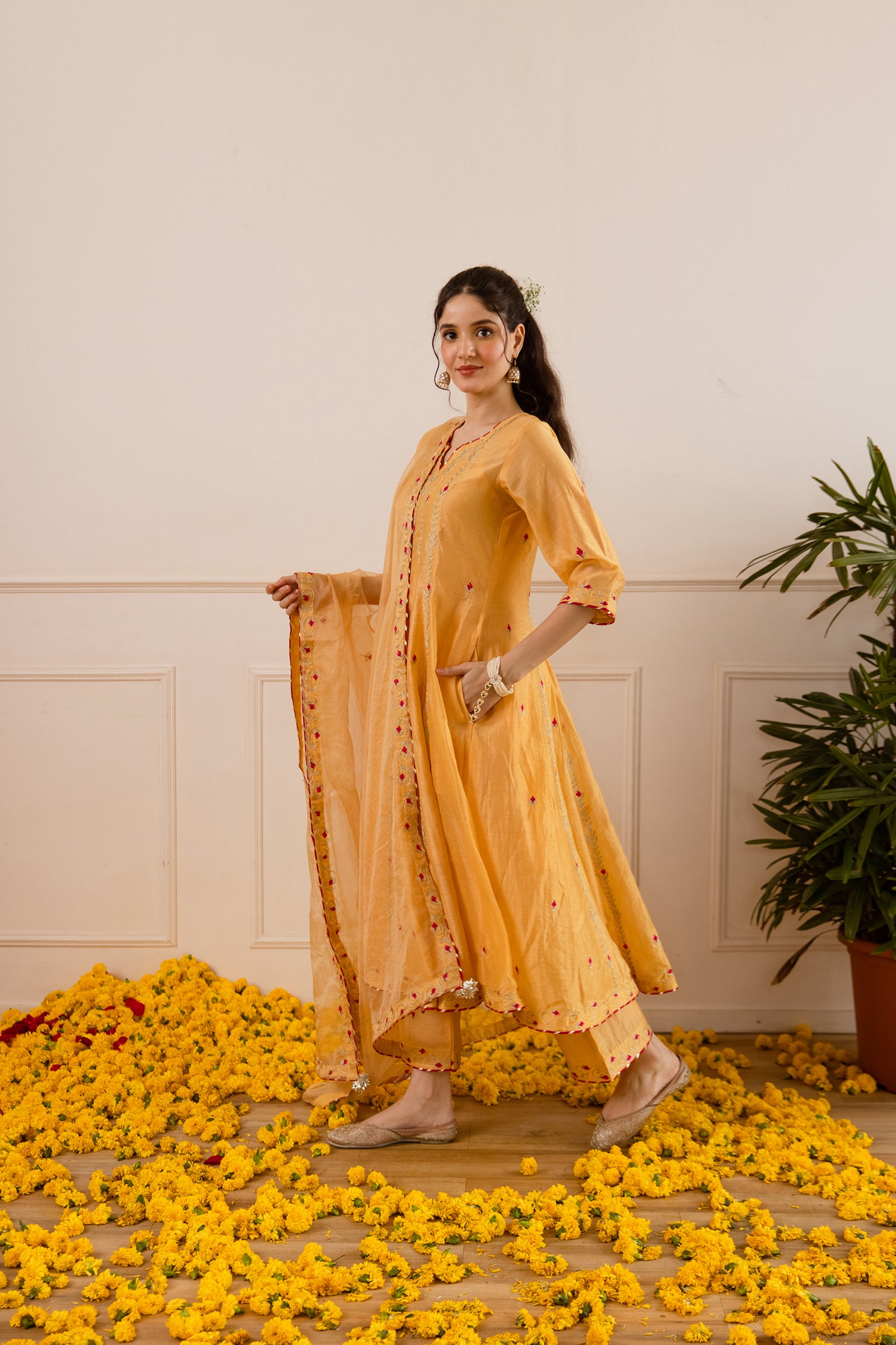 Yellow Sunshine Chanderi Zari Anarkali Suit - Asrumo