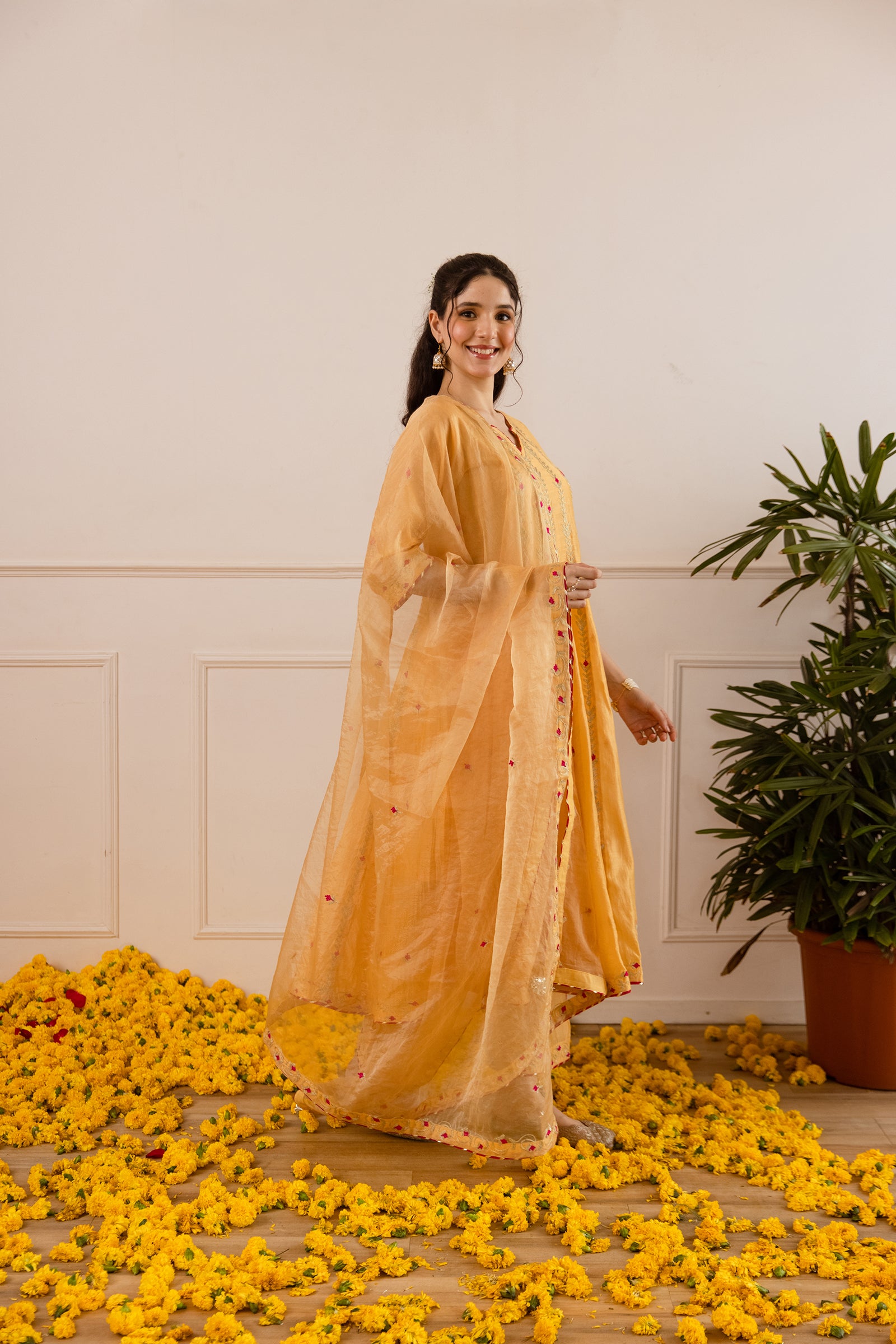 Yellow Sunshine Chanderi Zari Anarkali Suit - Asrumo