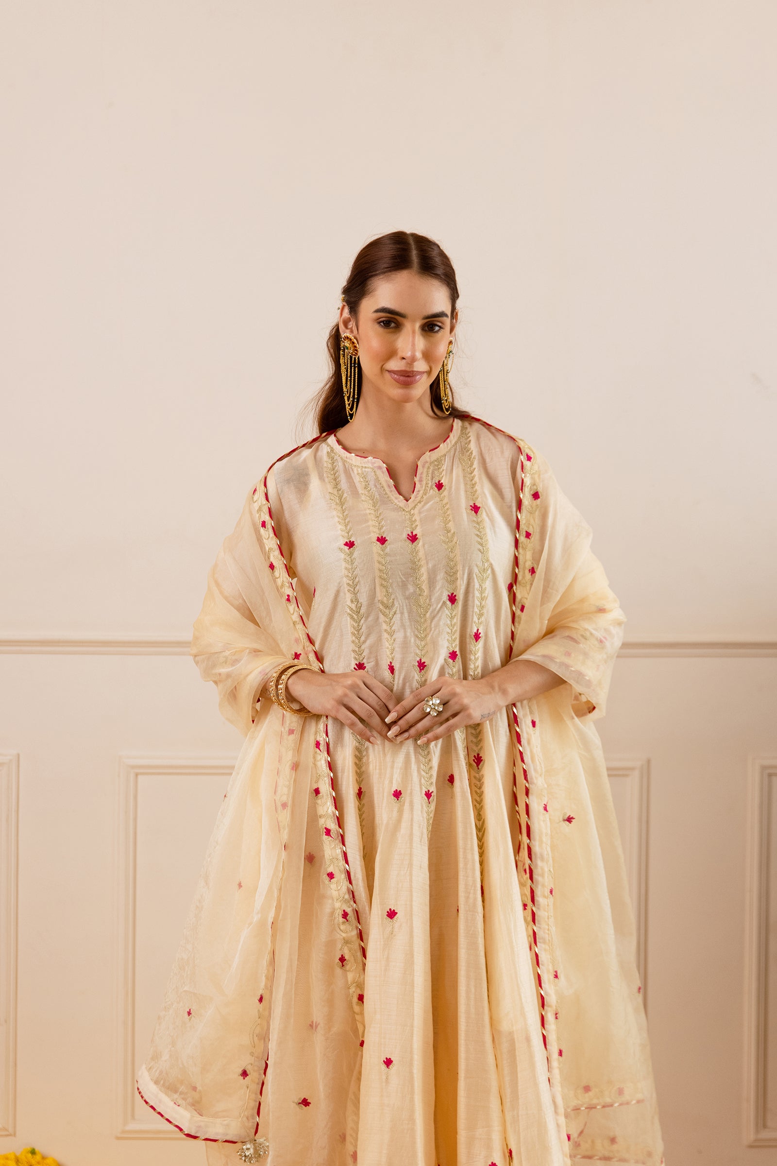 Ivory Chanderi Zari Anarkali Suit - Asrumo