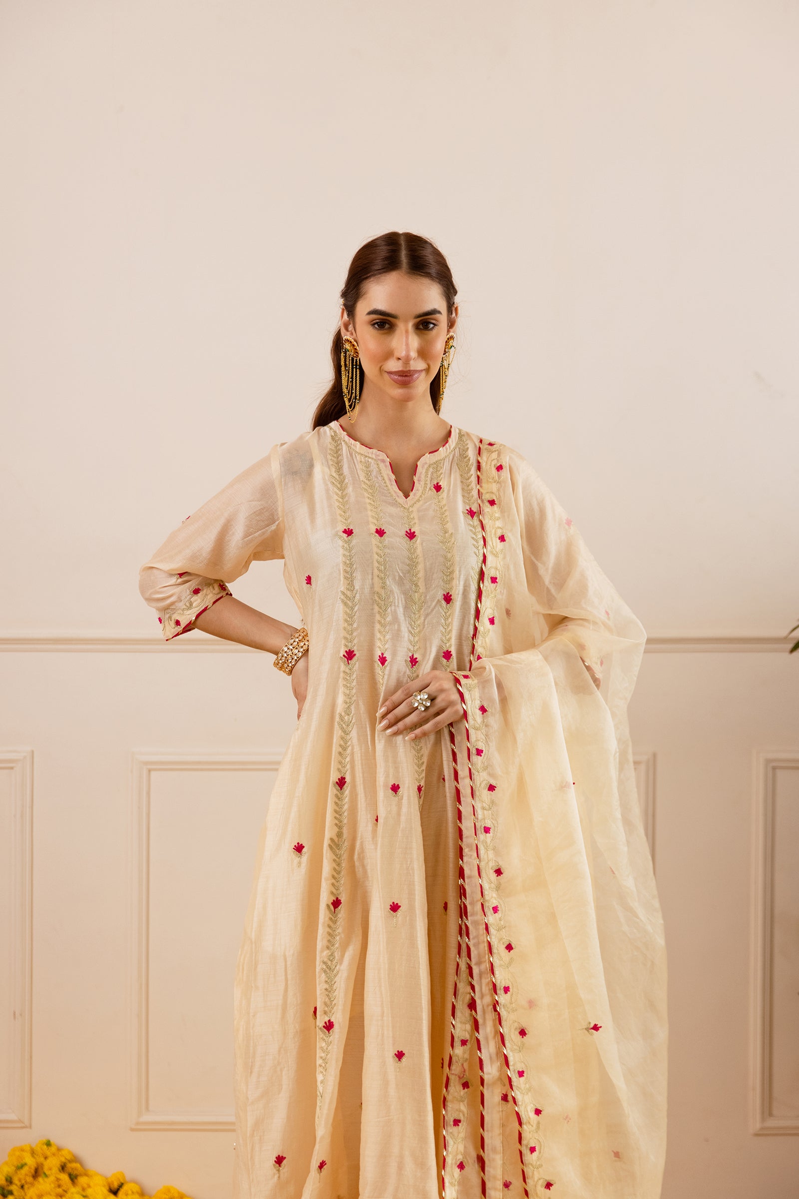 Ivory Chanderi Zari Anarkali Suit - Asrumo