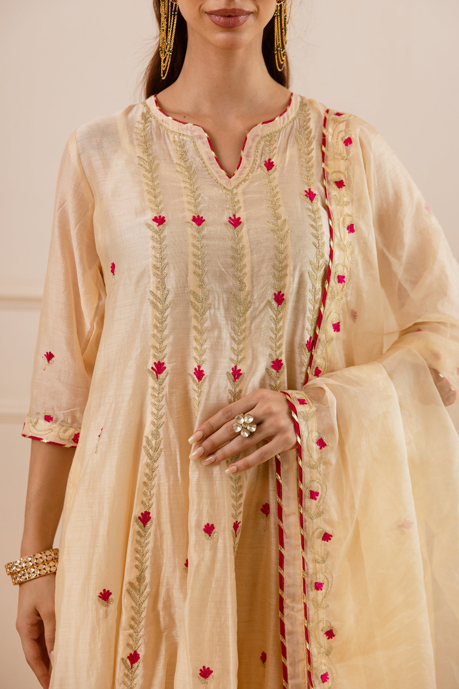 Ivory Chanderi Zari Anarkali Suit - Asrumo
