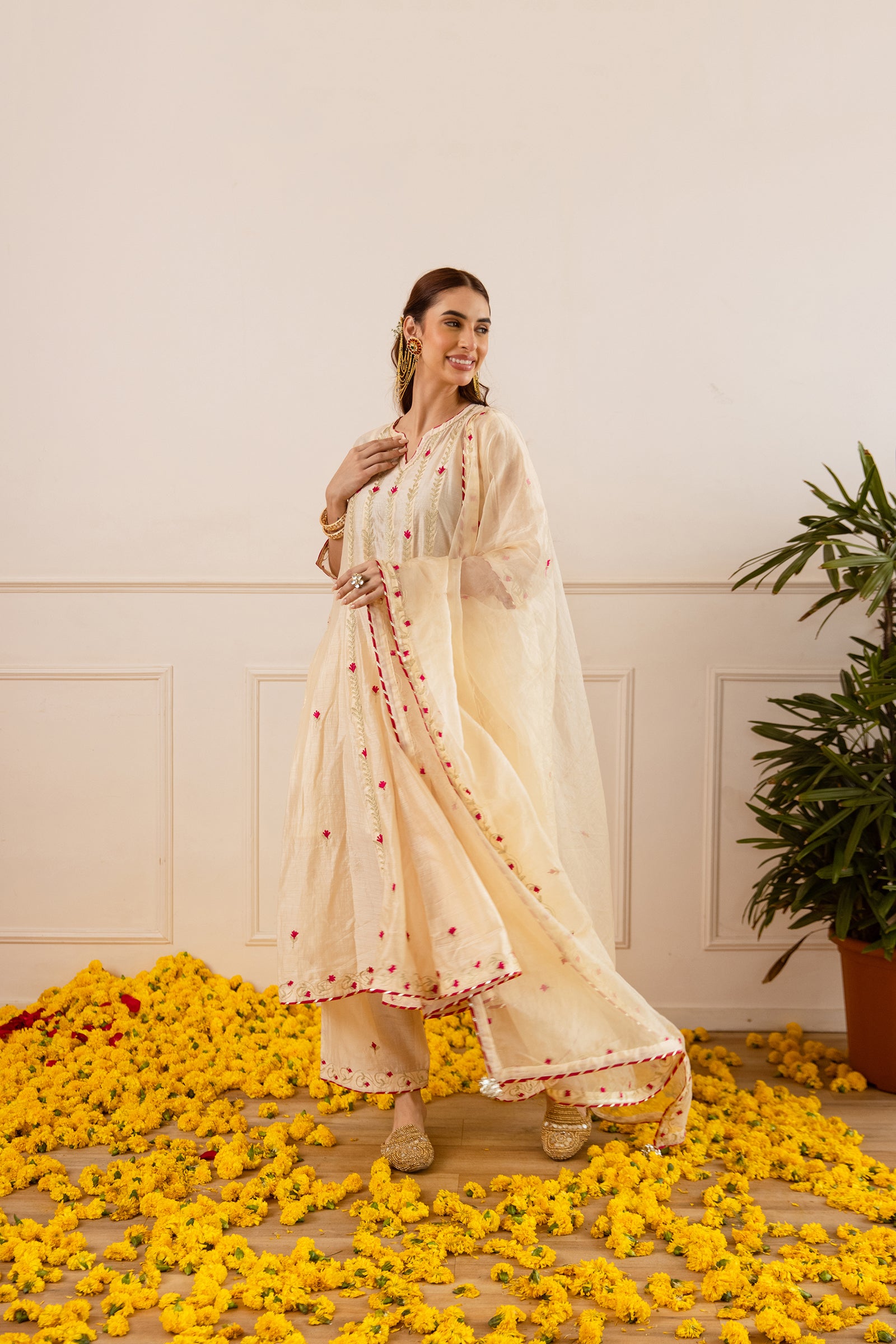 Ivory Chanderi Zari Anarkali Suit - Asrumo