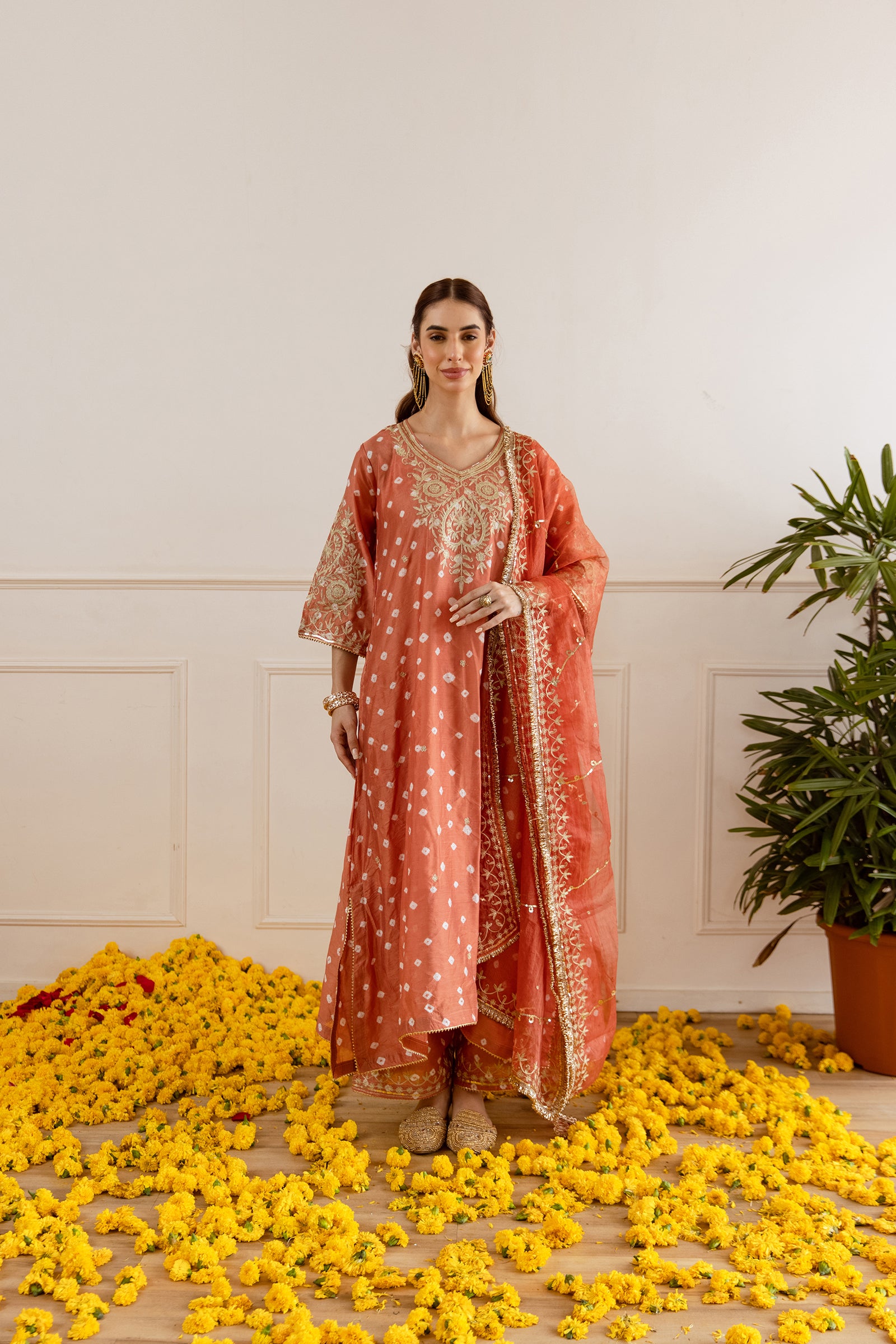 Rust Hand Bandhej Suit Set - Asrumo