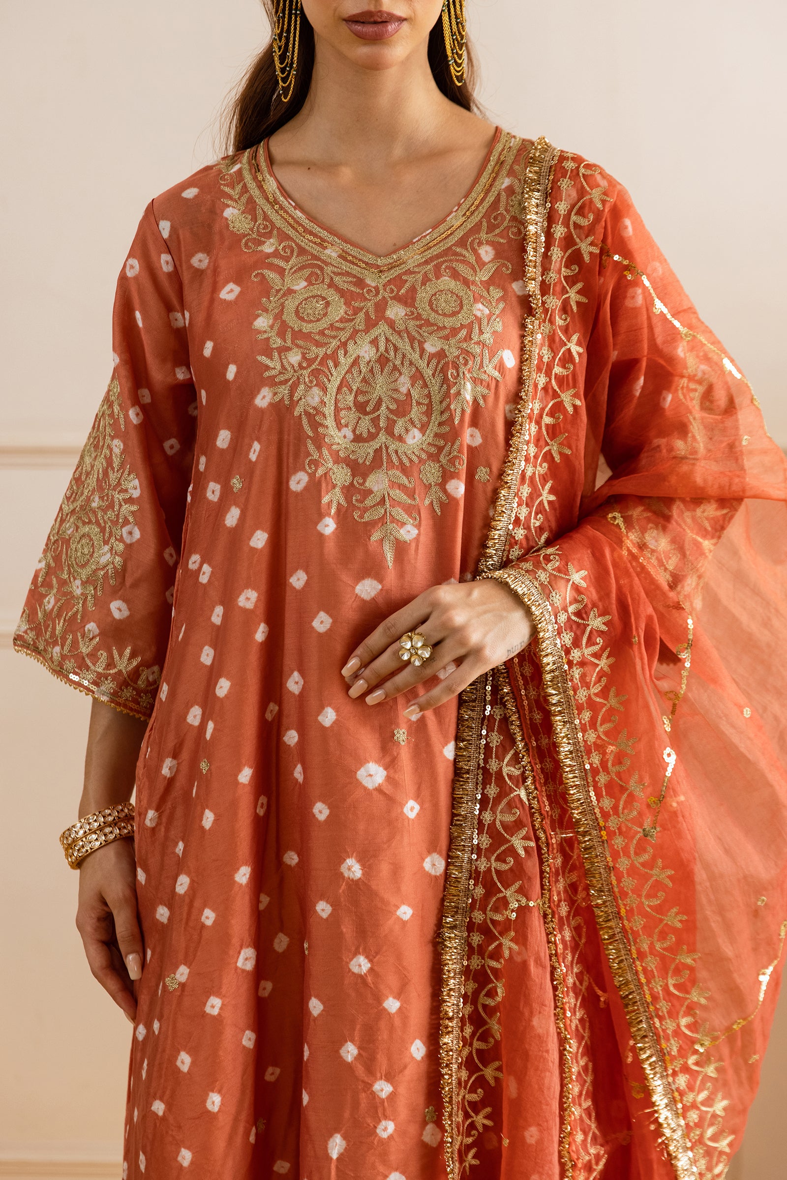 Rust Hand Bandhej Suit Set - Asrumo