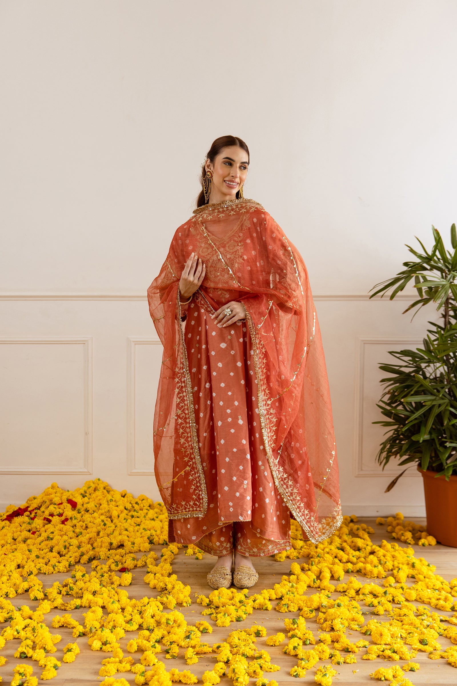 Rust Hand Bandhej Suit Set - Asrumo