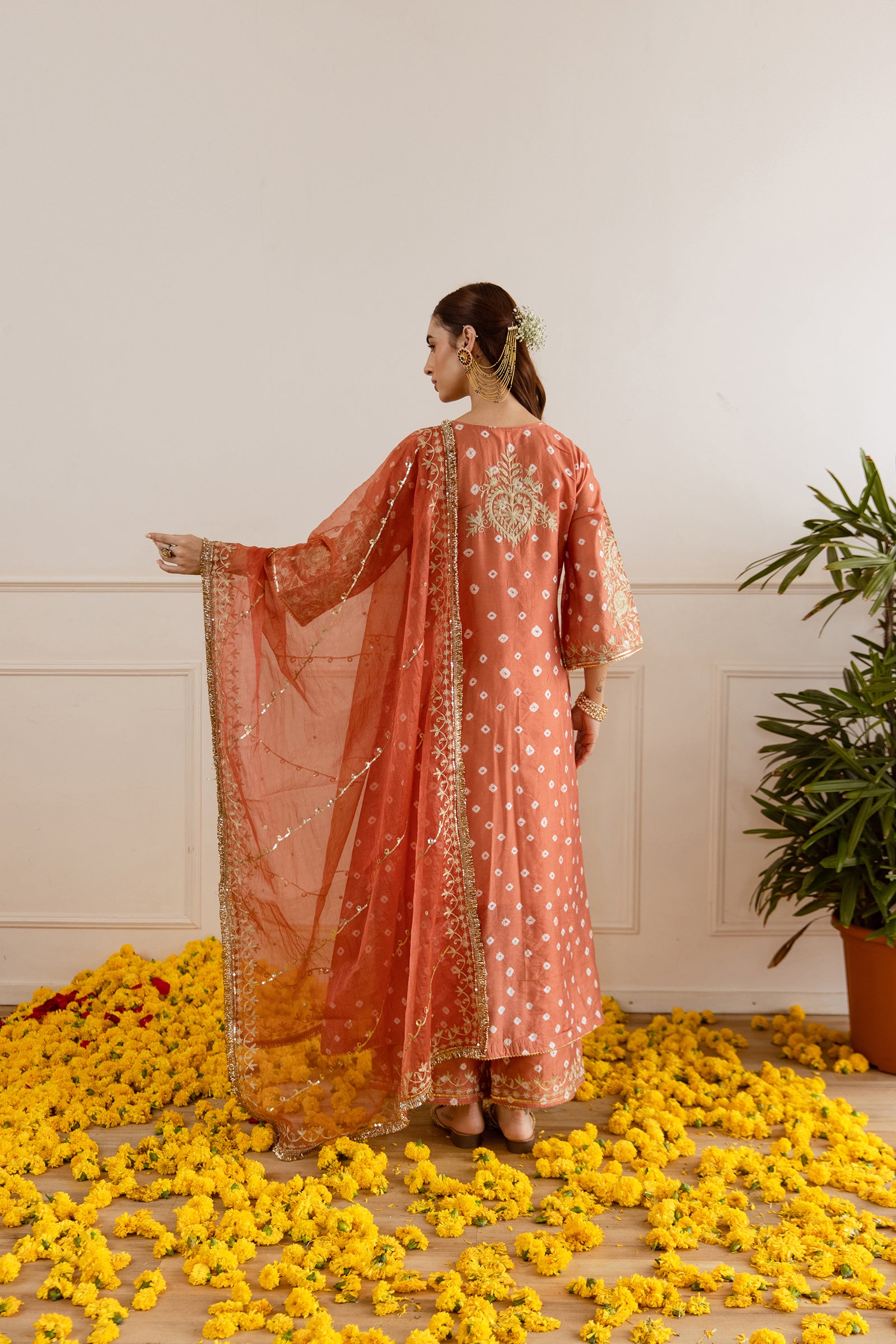 Rust Hand Bandhej Suit Set - Asrumo