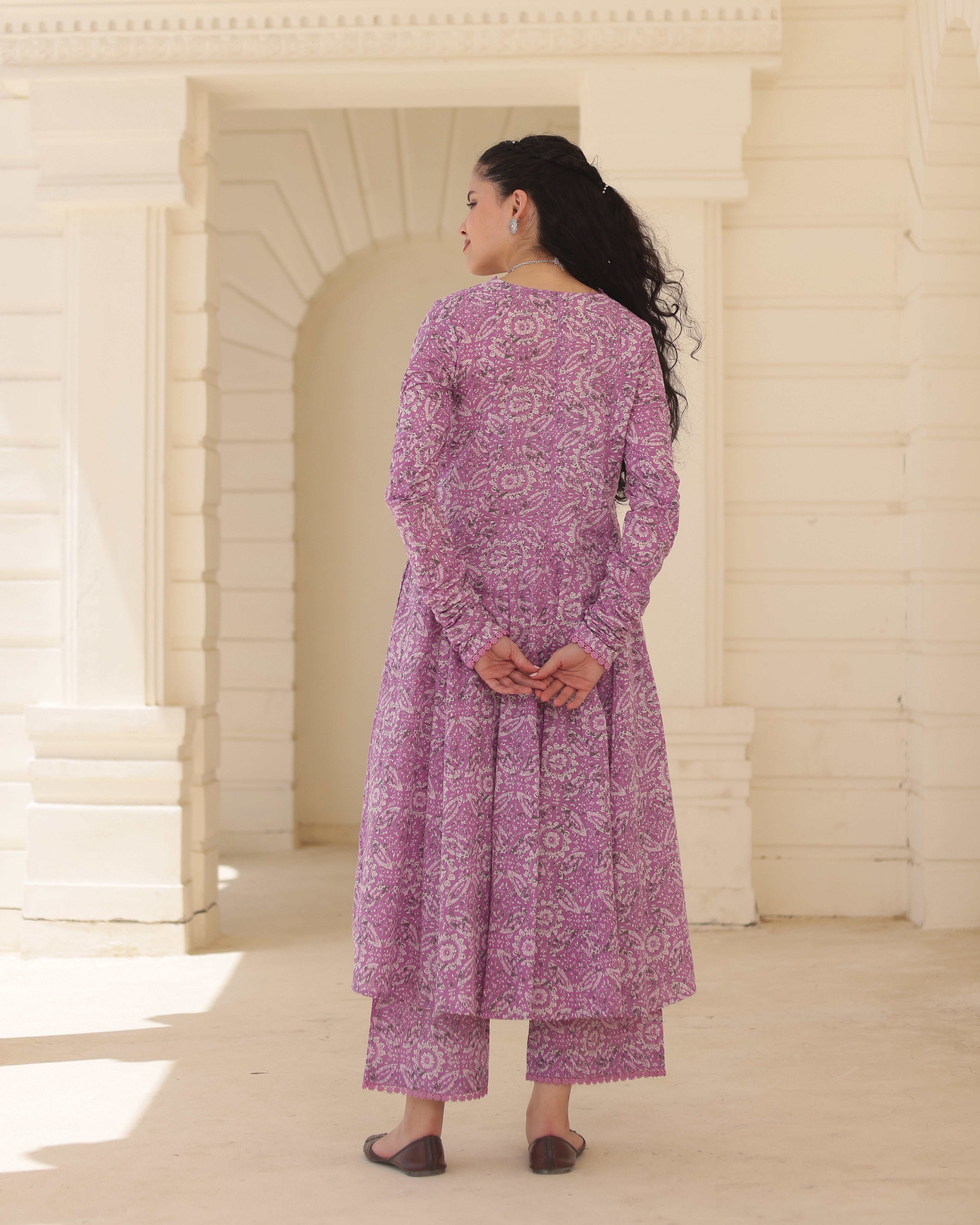 Handblock Lavender heritage Cotton Suit Set with Kota Doria Dupatta