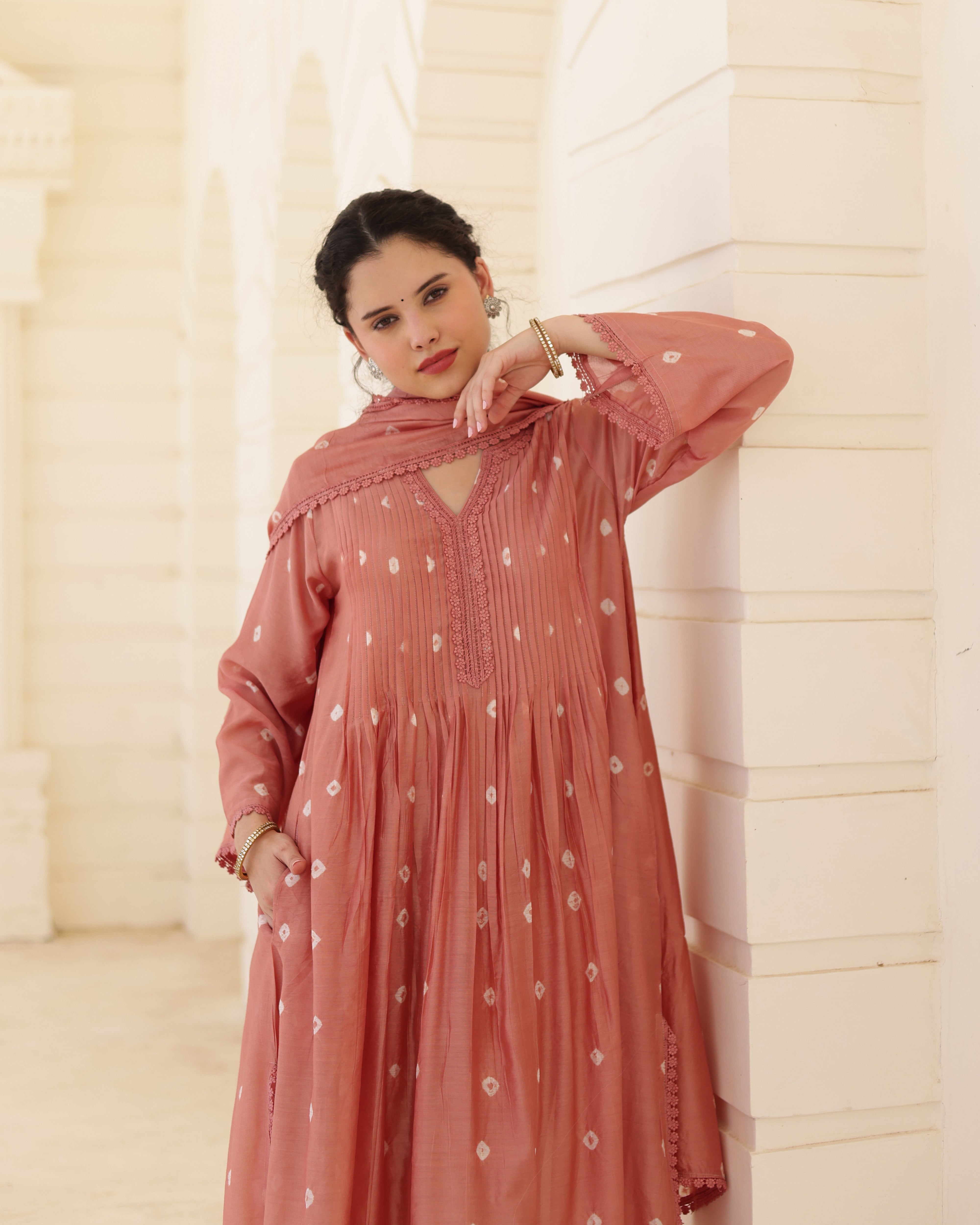 Terra Bloom Chanderi Hand Bandhej Suit Set with Dupatta