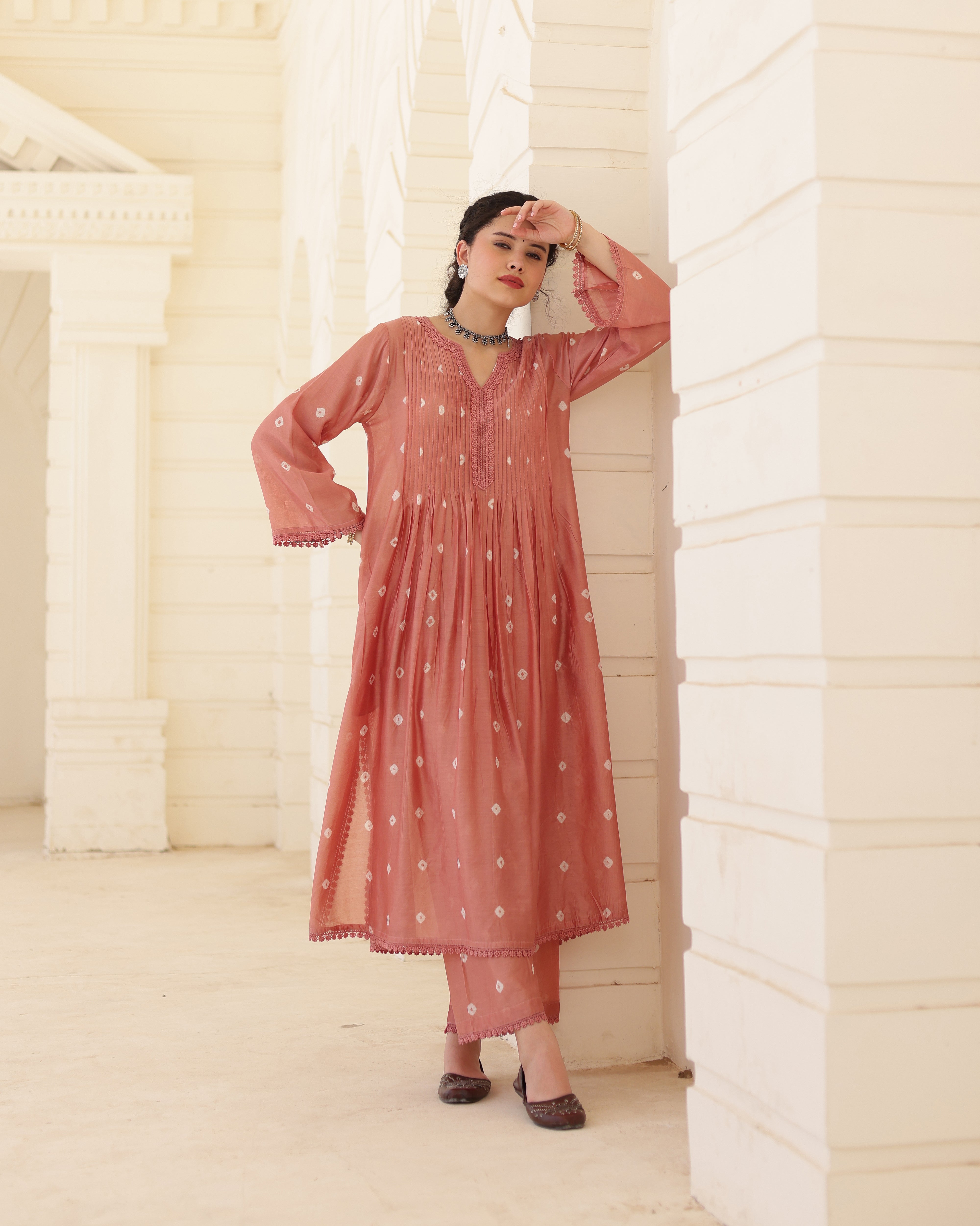 Terra Bloom Chanderi Hand Bandhej Suit Set with Dupatta