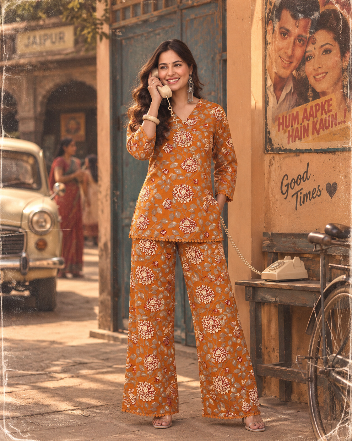 Mustard Floral Handblock Co-ord Set