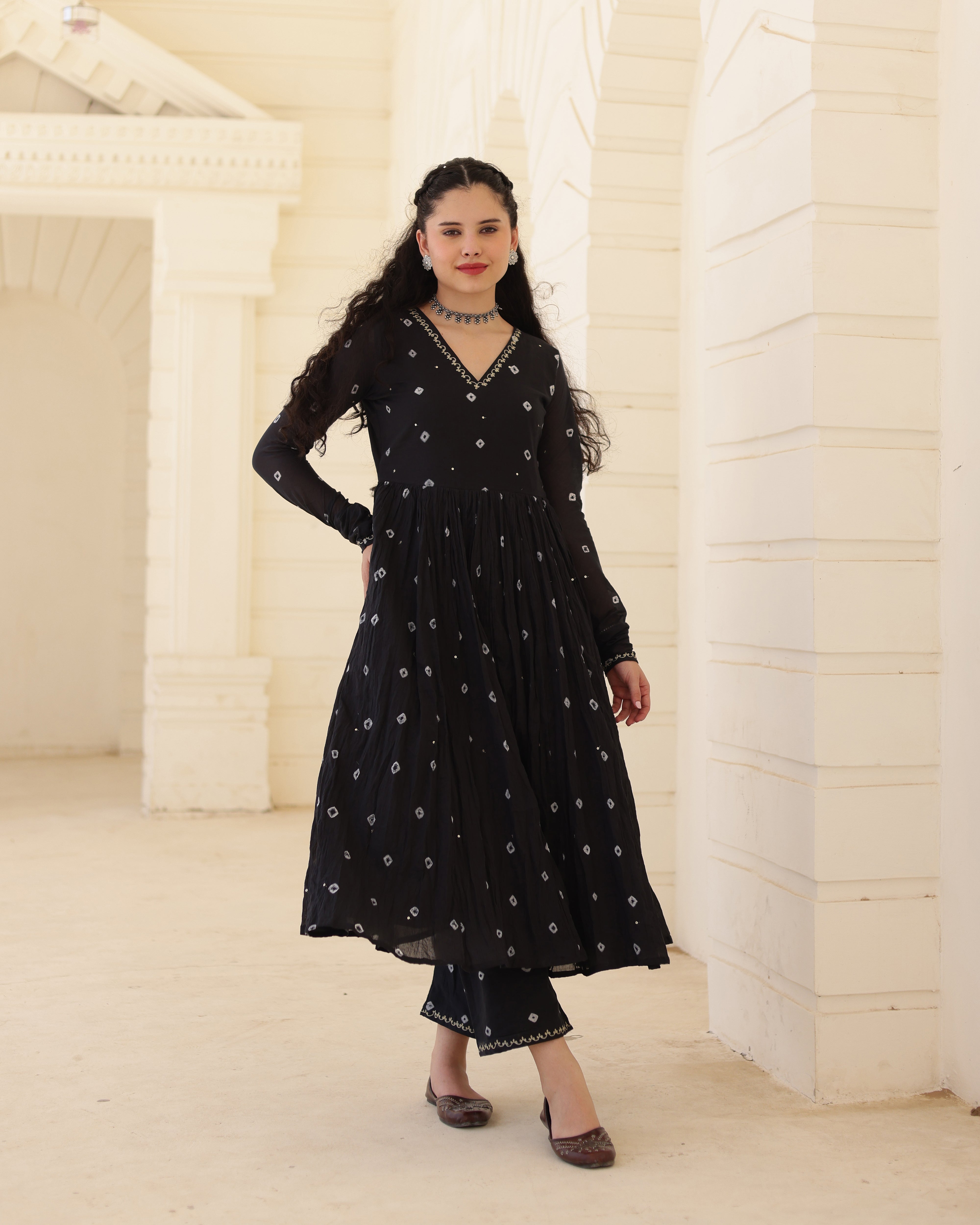 Noir Bindiya Black Cotton Mulmul Bandhani Aari Zari Embroidered Suit Set