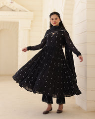Noir Bindiya Black Cotton Mulmul Bandhani Aari Zari Embroidered Suit Set