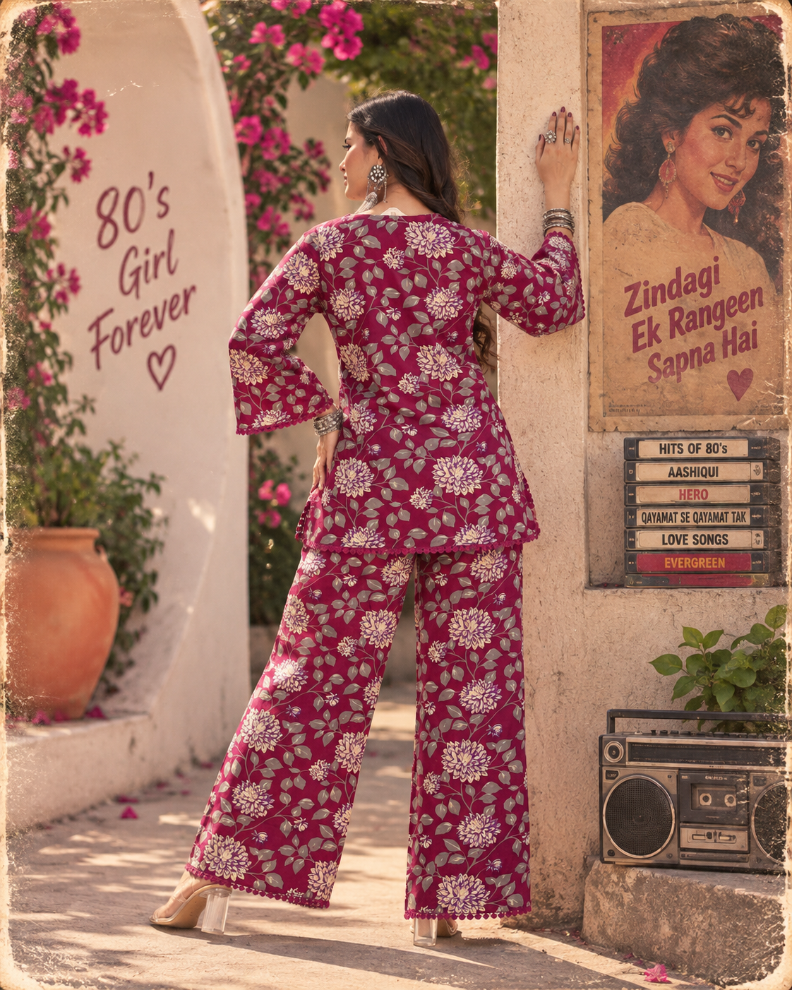 Magenta Floral Handblock Co-ord Set