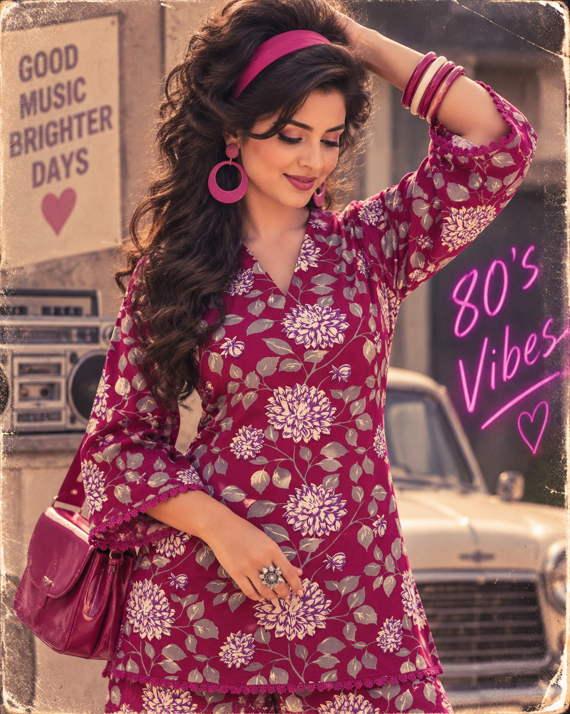 Magenta Floral Handblock Co-ord Set