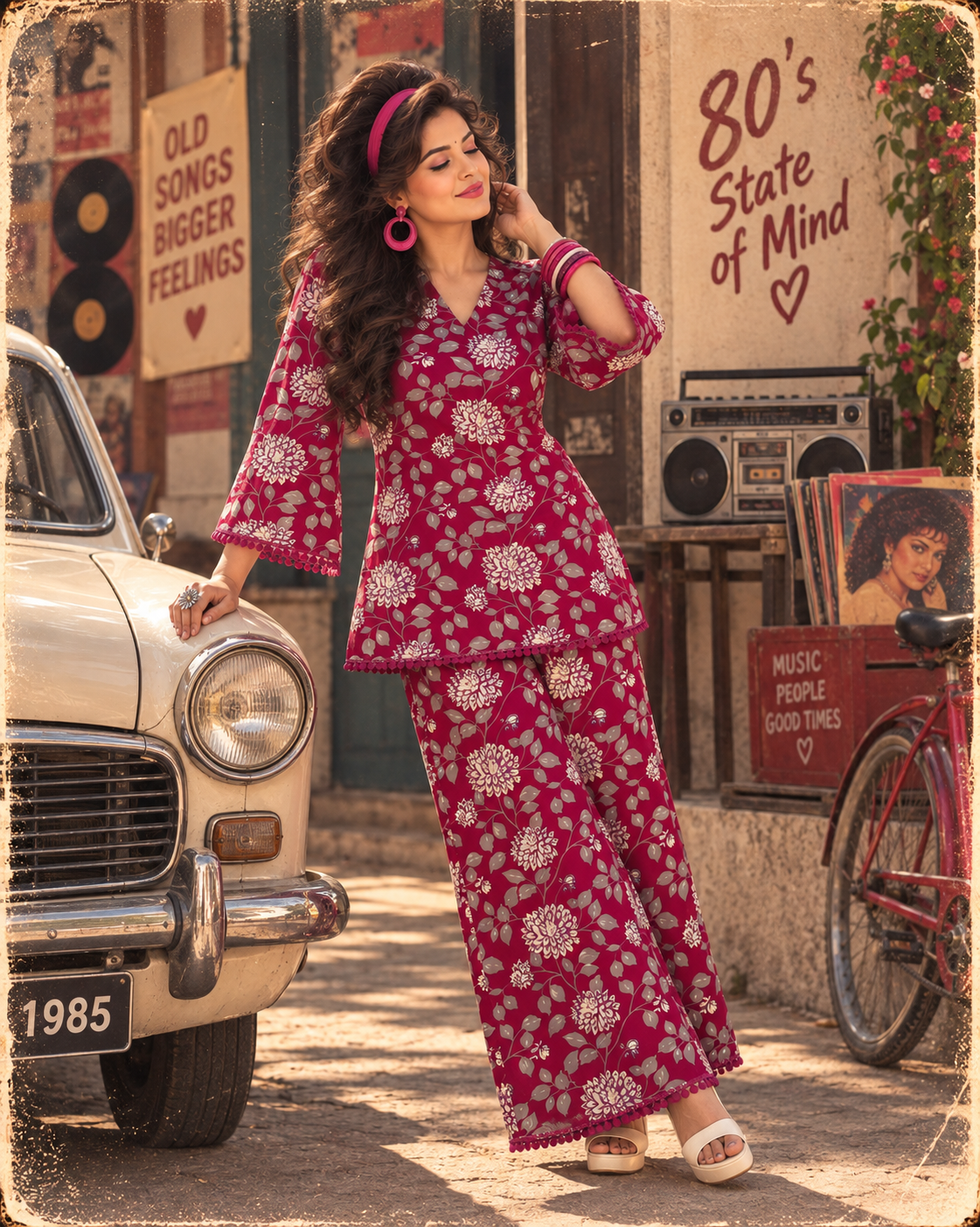 Magenta Floral Handblock Co-ord Set