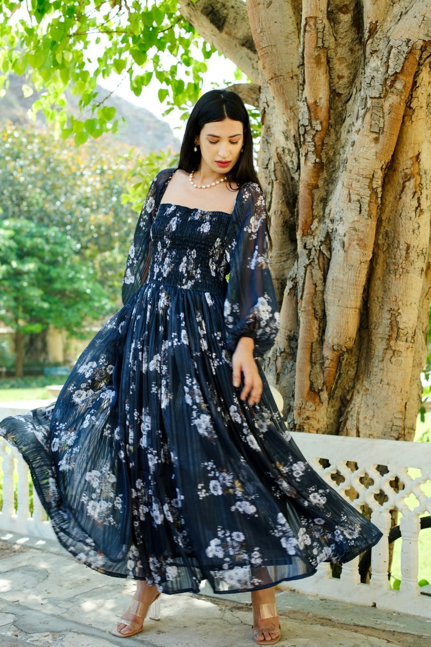 Flora darkish blue dress Asrumo