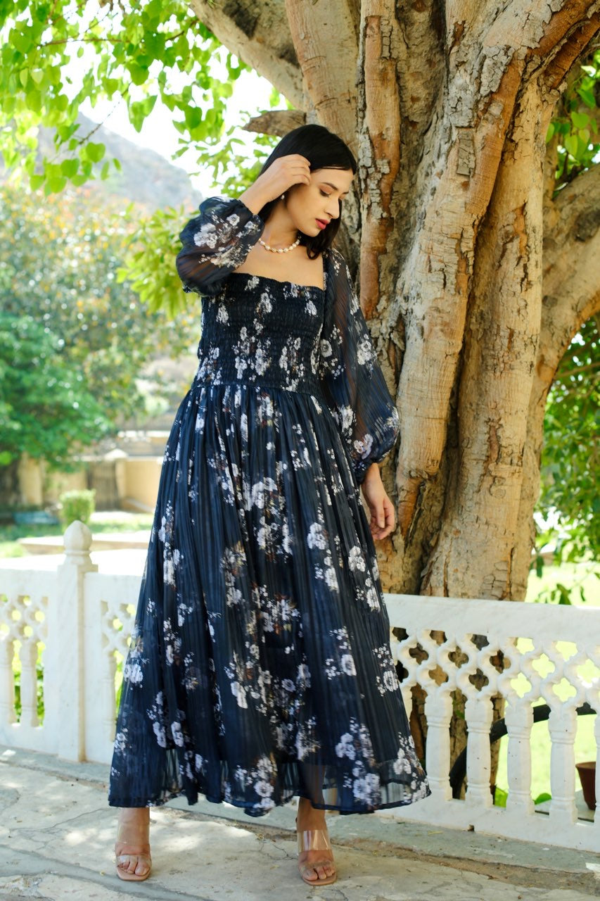 Flora darkish blue dress Asrumo
